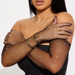 Fashion Nova Black Fishnet Gloves with Rhinestones